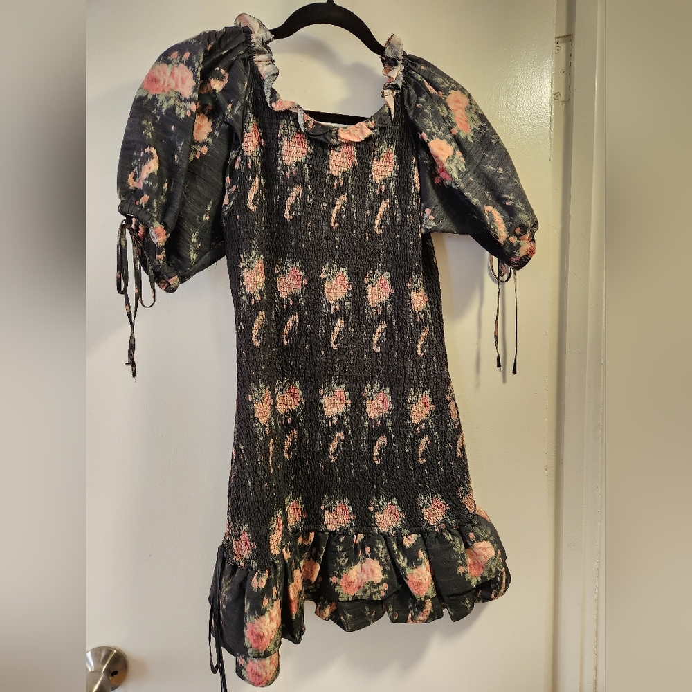 LOVESHACKFANCY puff sleeve smocked floral mini dress XS - Picture 2 of 9